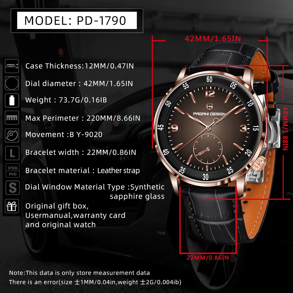 Pagani Design - New Men's Stainless Steel Mechanical Watch 42mm Sapphire Crystal Luxury Timer Business Luxury Men's Watch