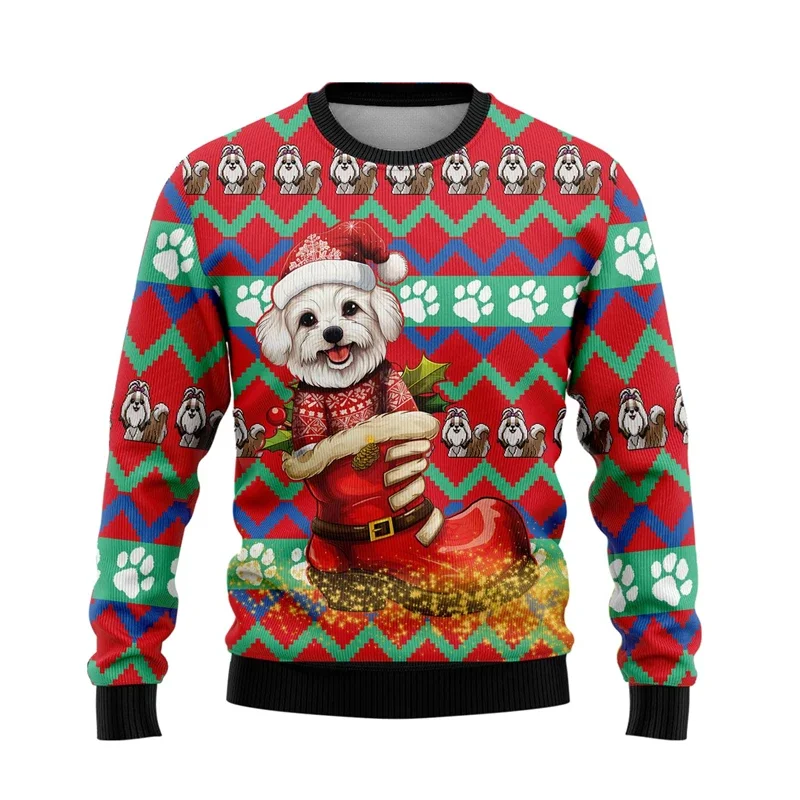 2024 Boots Santa Dog 3D Printed Ugly Christmas Sweater Funny Design Graphic Sweatshirts Kawaii Women Clothes Pet Dogs