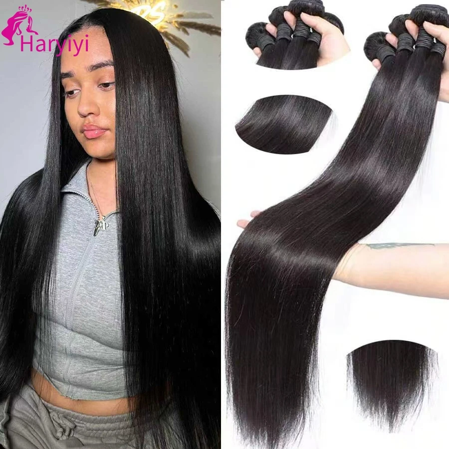 Extensiones de Cabello Humano Liso Natural Negro, Cabello Indio Virgen en Paquetes de 24, 30 y 40 Pulgadas, Envío en 3 Días a Francia para Mujeres