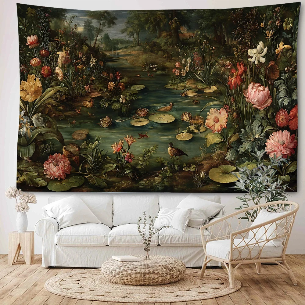 

European flora, fauna, forest, autumn maple forest, landscape scenery, background decoration, tapestry, home background, wall