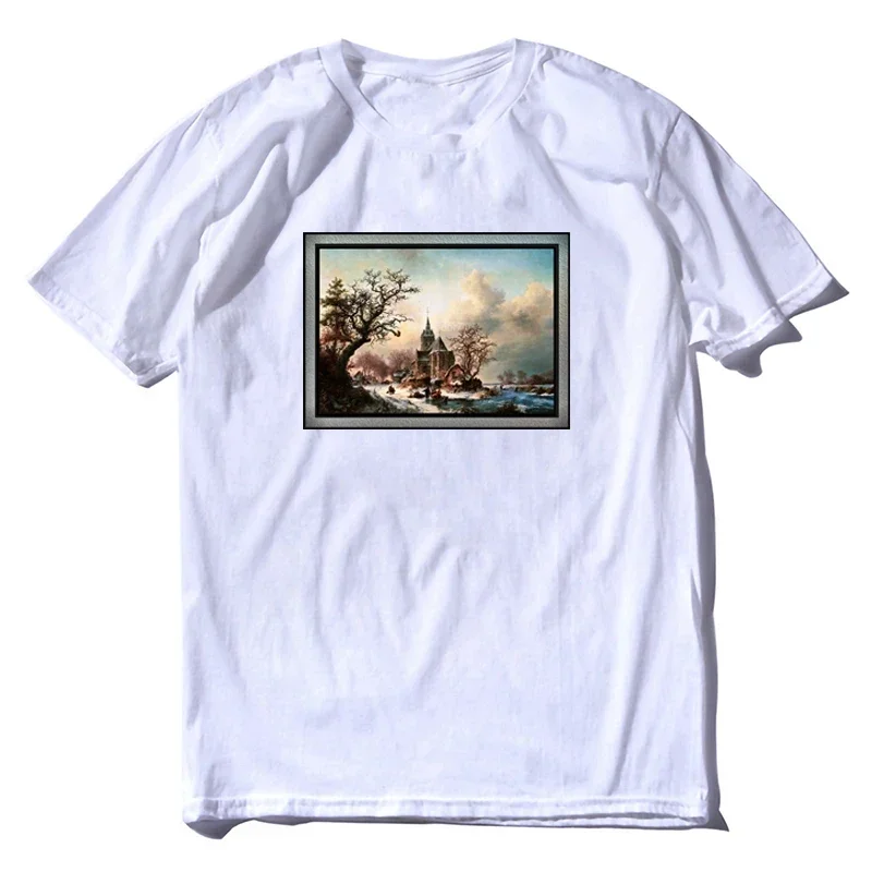 Winter Landscape with Activities by a Village by Frederik Marinus Kruseman Old Masters Fine Art Reproduction T-Shirt