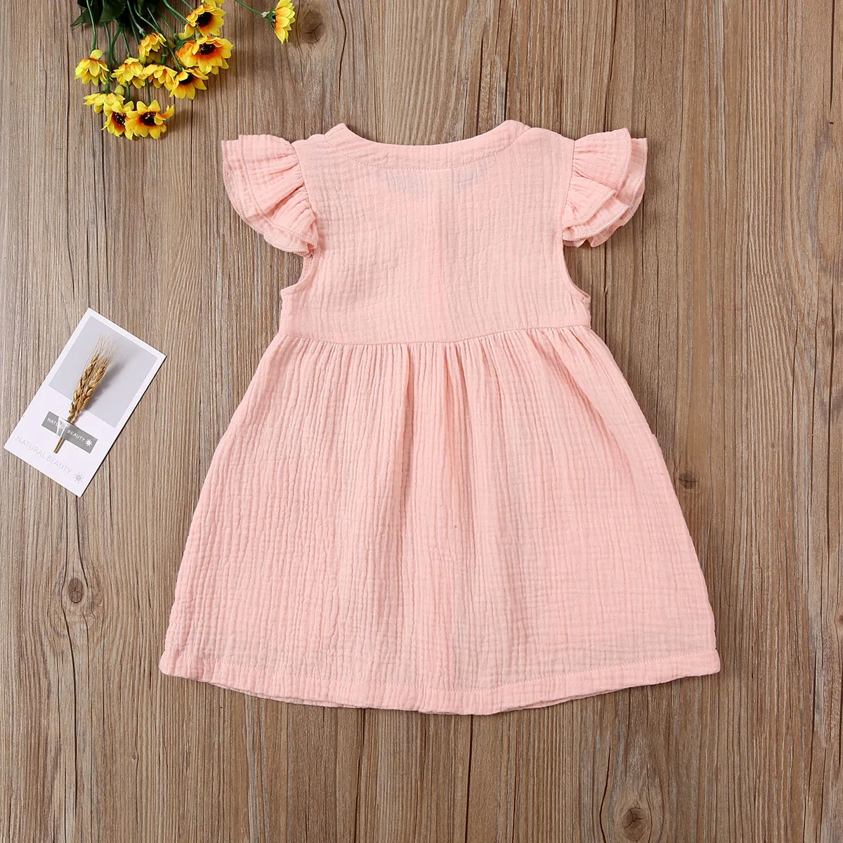 2020-03-31 Lioraitiin 0-6Years Toddler Kid Baby Girl Summer Dress Ruffles Sleeves Cotton Button Pocket Dress Sundress Clothes