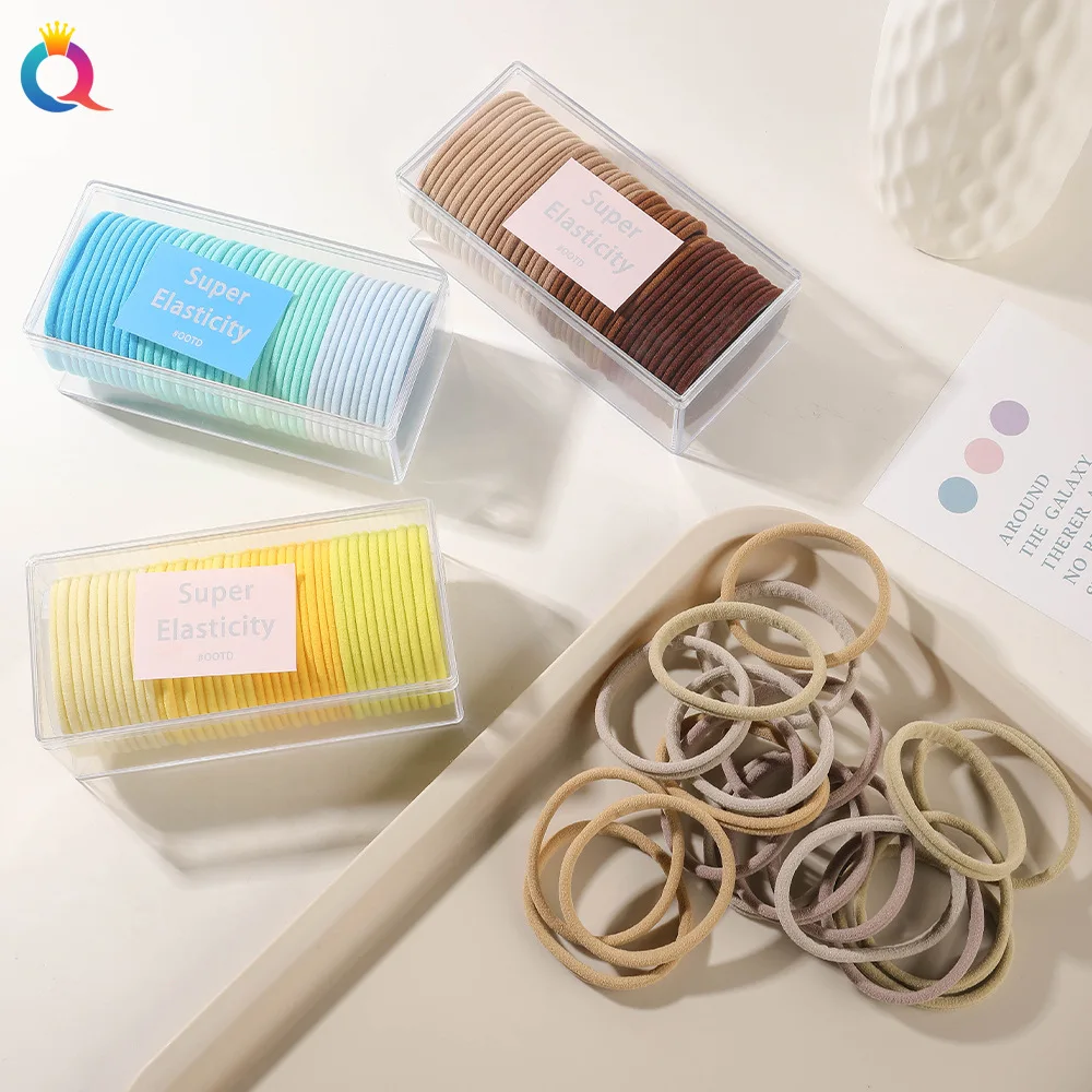 Elastic Ponytail Holders Korean Fashion Hair Elastics Strong Grip Non Slip Smooth Seamless Hair Ties Box Wholesale
