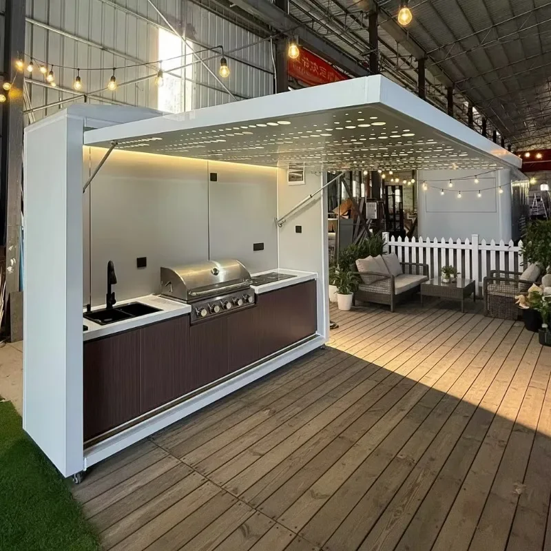 Outdoor Kitchen BBQ Grill Shed Stainless Steel Piezo Ignition 96x46cm Cooking Surface Waterproof Gas and Charcoal Oven