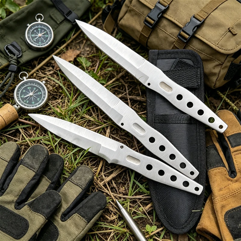 3Pc Non-Sharpened Pocket Knife Outdoor Fixed Blade Knife Stainless Steel Full Tang Knife for Sport Cosplay Camping EDC Tool