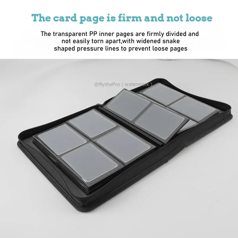Pasta de cartão toploader de 4 bolsos contém 112 + livro de suporte de cartão de couro pu para cartão rígido de 3 "x 4", bolsos laterais duplos para mtg ptcg