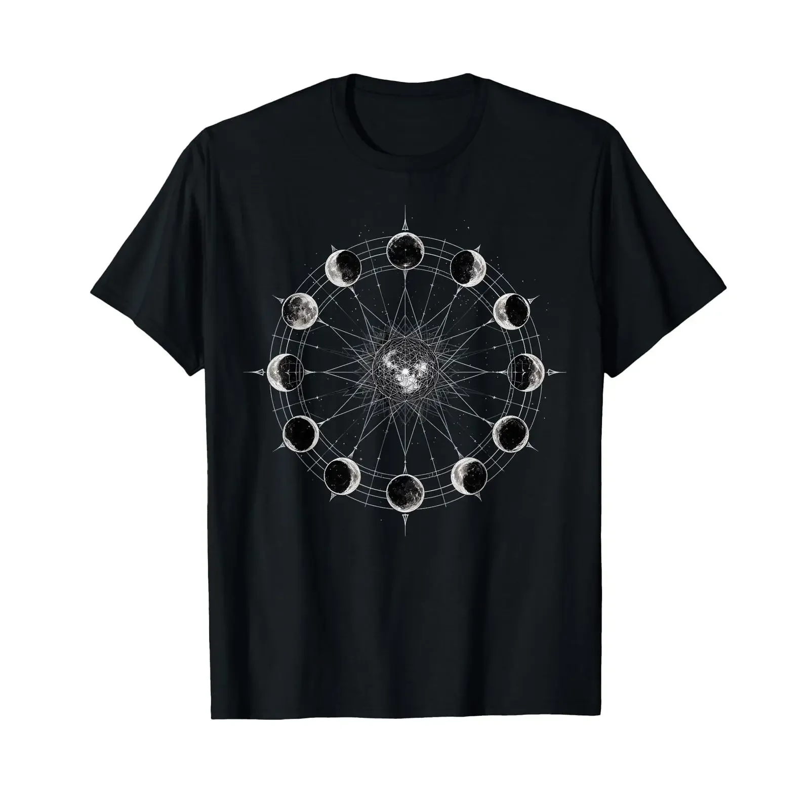 Moon Phases and Geometric Design for Astrology Lovers T Shirt vintage Washed Soft Unisex Stretched fashion Stylish Slightly