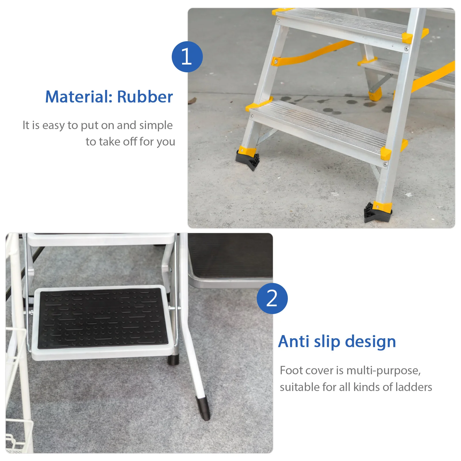2Pcs Folding Ladder Non-Slip Feet Cover Durable Anti-Skid Foot Protector Hardwood Floor Protector Ladder Feet Covers Black