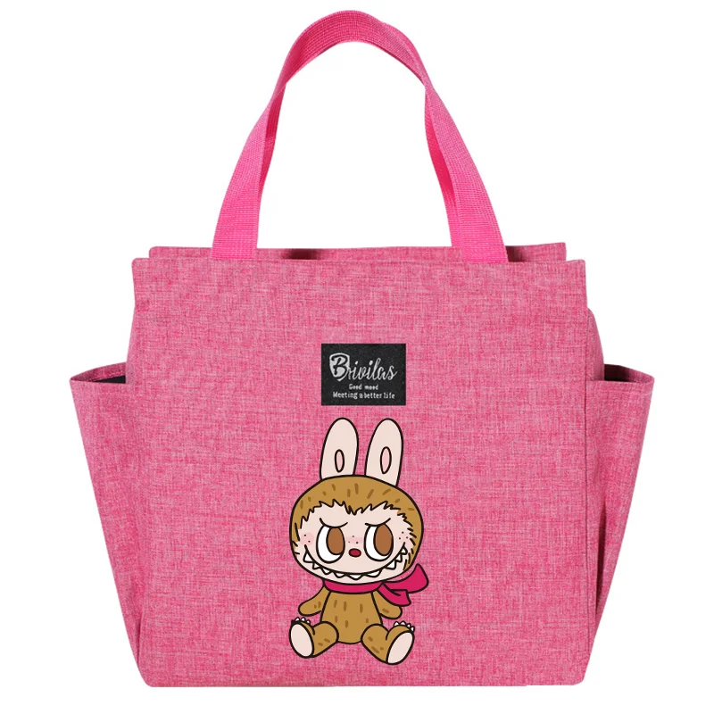 Miniso Lunch Pack Labubu Bento Bag Kawaii Large Capacity Storage Bags Child School Bivouac Picnic Portable Adult Handbag Gift