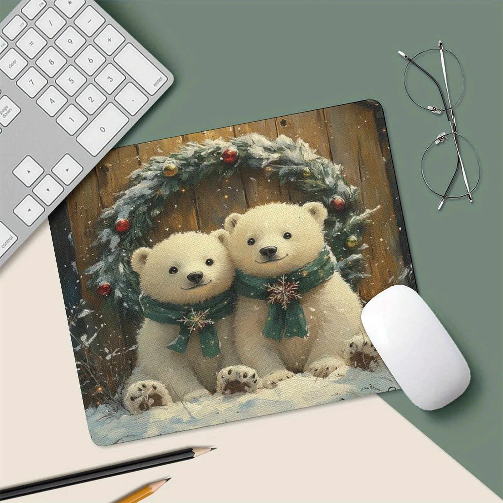 

Polar Bear Christmas Mouse Pad Anti-slip rubber winter scene is suitable for office and home use as a desk mat of high quality