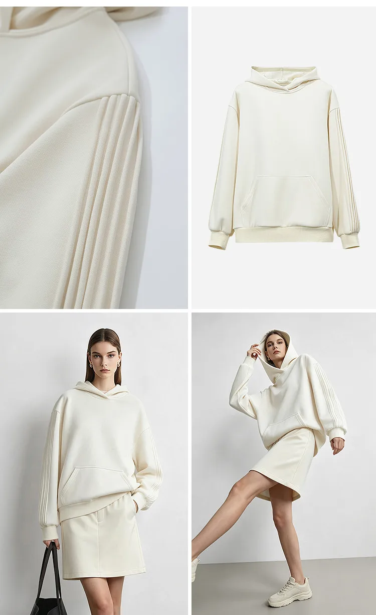Amii Hooded Fleece Lined Sweatshirt Drop Shoulder Loose Fit Minimalist Slimming Casual Winter Women's Hoodies 12644038