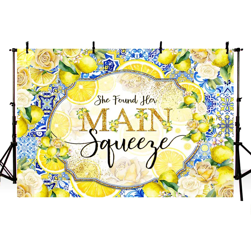 Mehofond Lemon Wedding Photography Background She Found Her Main Squeeze Party for Bridal Shower Portrait Floral Decor Backdrop