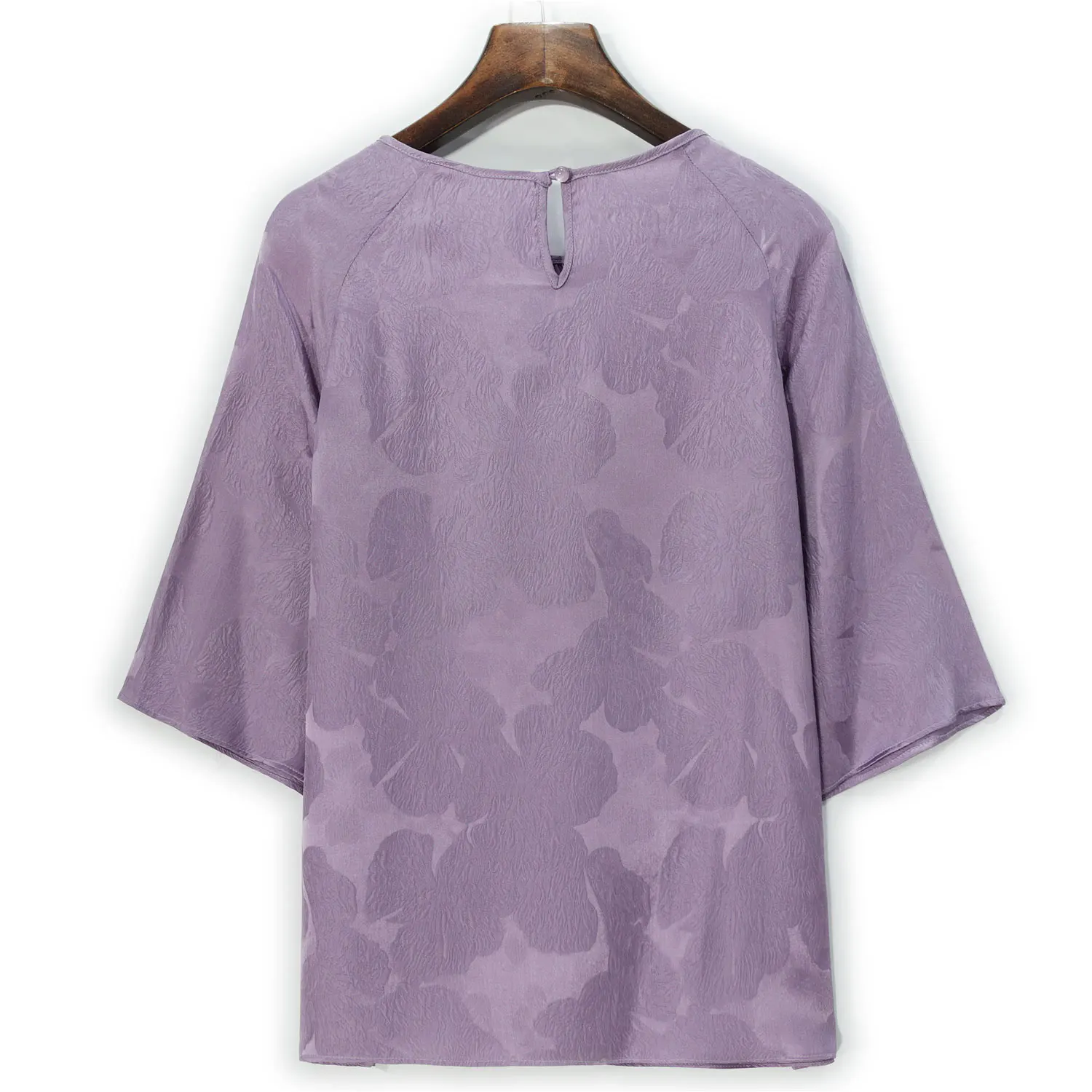 2025 Women's Fashion Spring New 100% Natural Mulberry Silk GuanLe Satin Mid Sleeve Round Neck Casual Three Dimensional T-shirt