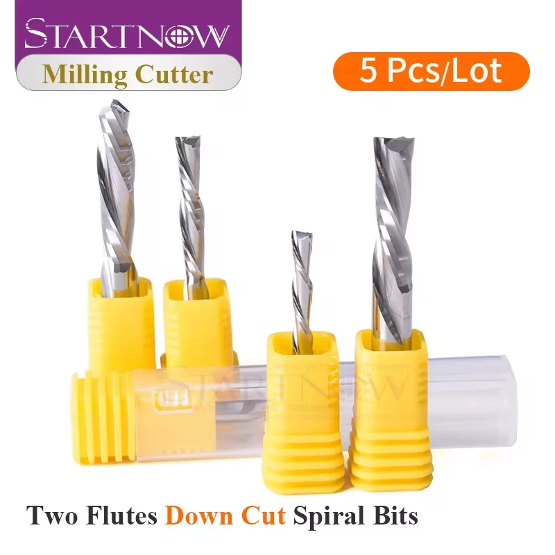 Startnow 5Pcs Mill Cutter Bit AAA Down Cut Two Flute Left Spiral Bits Carbide Tungsten CNC Router Bits End Milling Parts