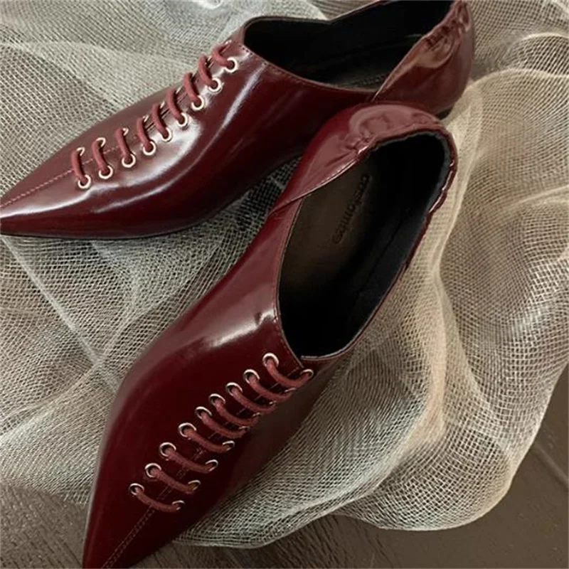 

Crossover Strap Shoes for Women Pointed Toes Ladies Flat Heels Patent Leather Zapatos Mujer Shallow Chassure Femme Sewing Lines