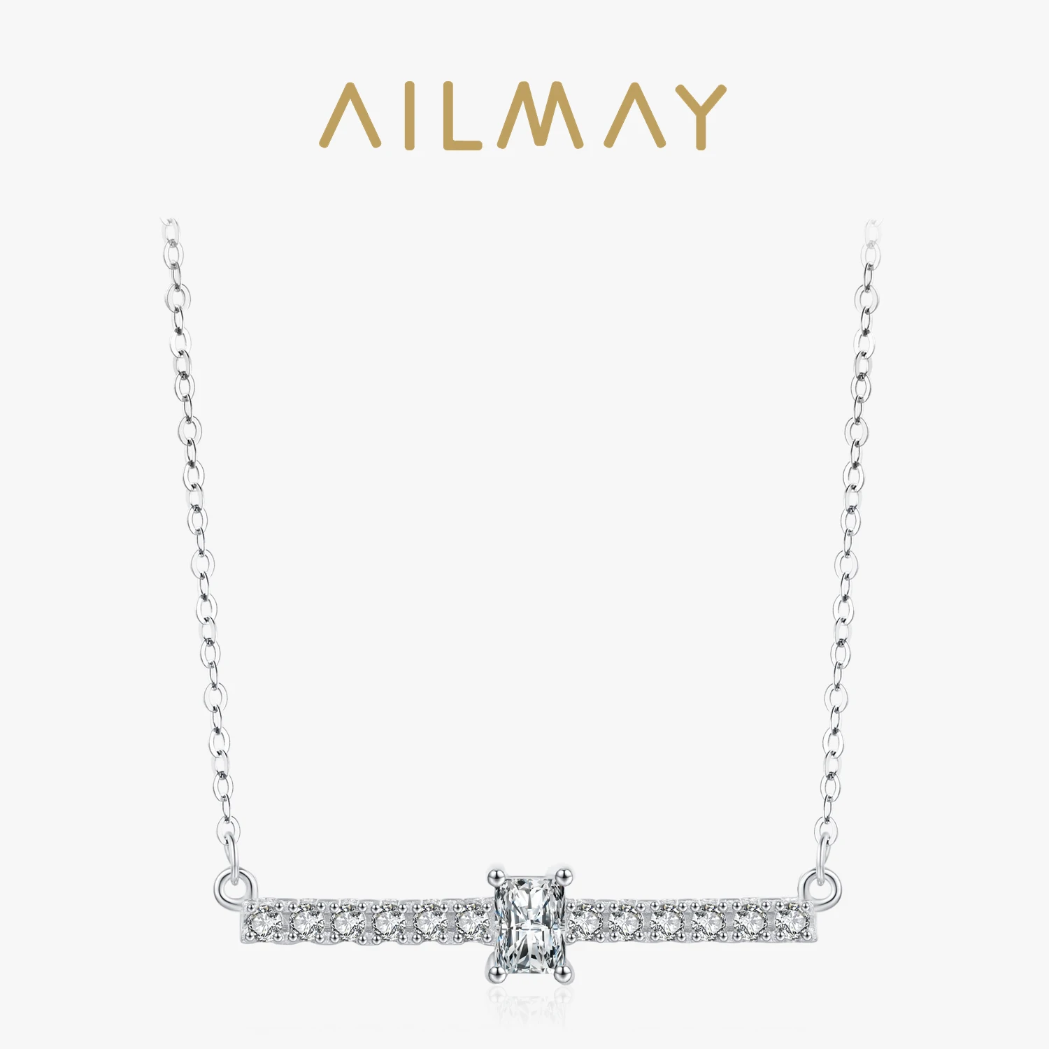 

Ailmay настоящее серебро 925 пробы, роскошное сверкающее прямоугольное ожерелье-цепочка с цирконием для женщин, эффектное свадебное ювелирное изделие, подарок