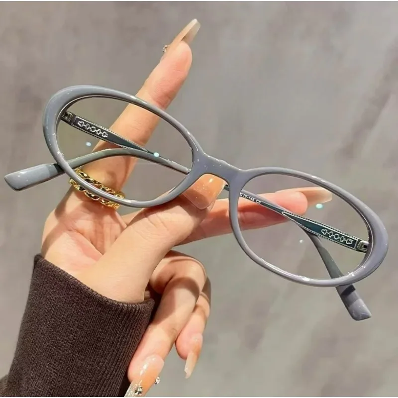 1 Stück übergroße runde Anti-Blaulicht-Brille für Damen, schwarzer Vollrahmen, ohne Sehstärke