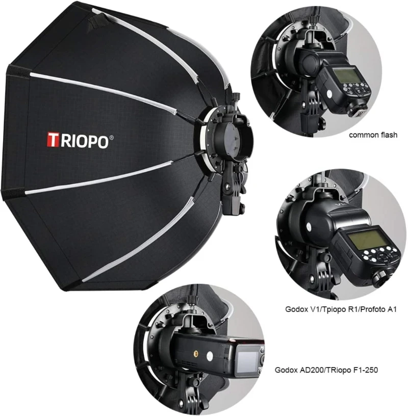 Triopo 65 سنتيمتر طوي المثمن سوفت بوكس S قوس شبكة fr جولة رئيس فلاش Godox V1 AD200Pro