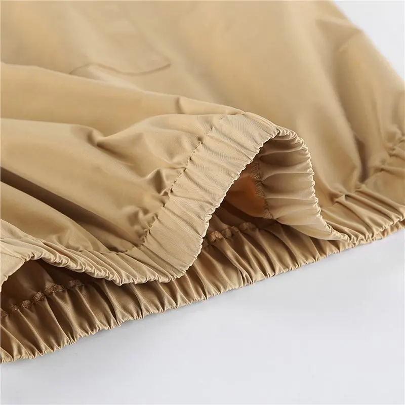 Women Stand Collar Half Zip Pocket Drop Shoulder Long Sleeve Oversized Windbreaker Pullover Jacket Khaki S