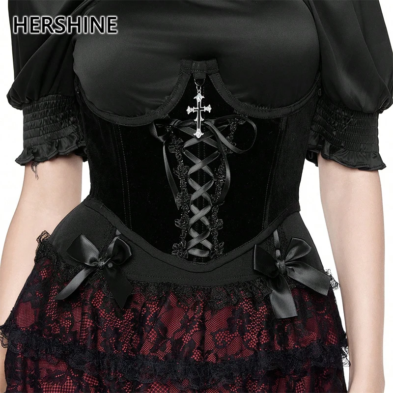 HERSHINE 1-piece women's black velvet lace waist belt, Y2K gothic, Harajuku, and preppy style fashion accessory，spring，summer