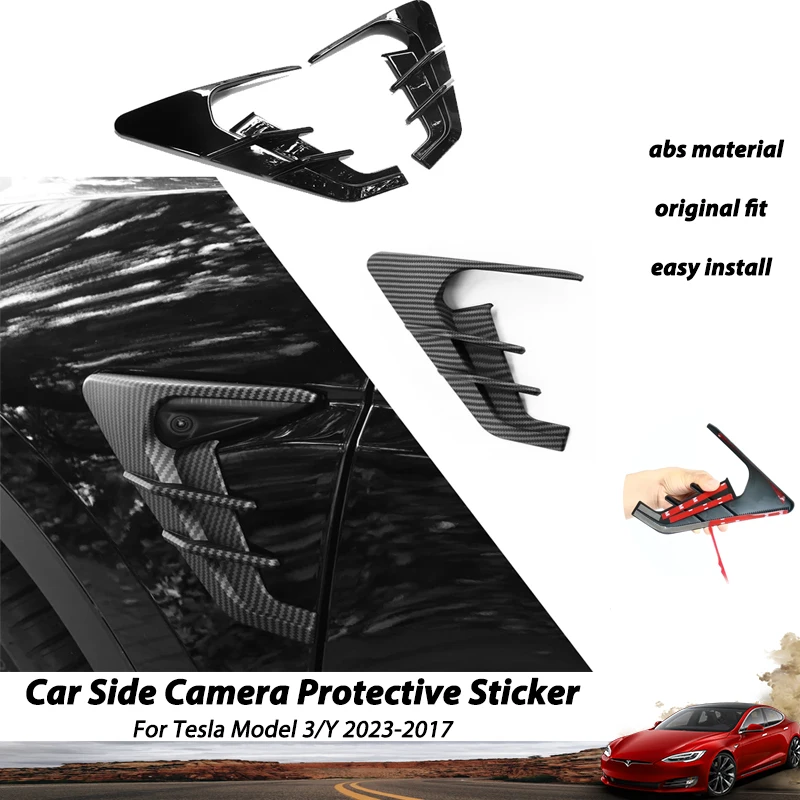 

Боковая наклейка на автомобильную камере для Tesla Model Y 2023, аксессуары из углеродного волокна, ABS, защитная крышка для камеры Model3 2022-2017, детали