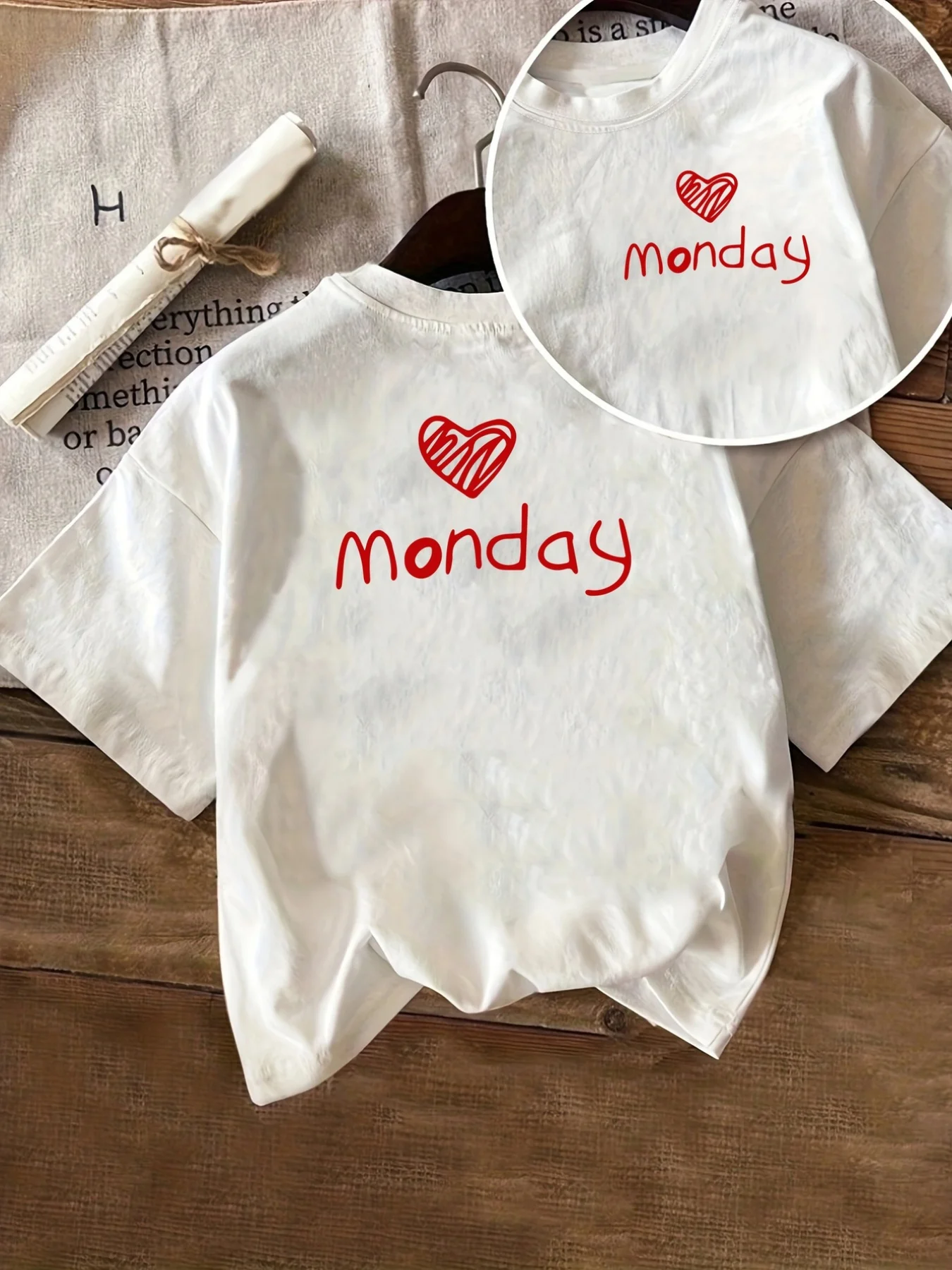 Women'S Fun Monday Sleeve Heart Print Breathable Casual Office Worker Daily Wear Letter Pattern Adult Women'S Beach Trendy