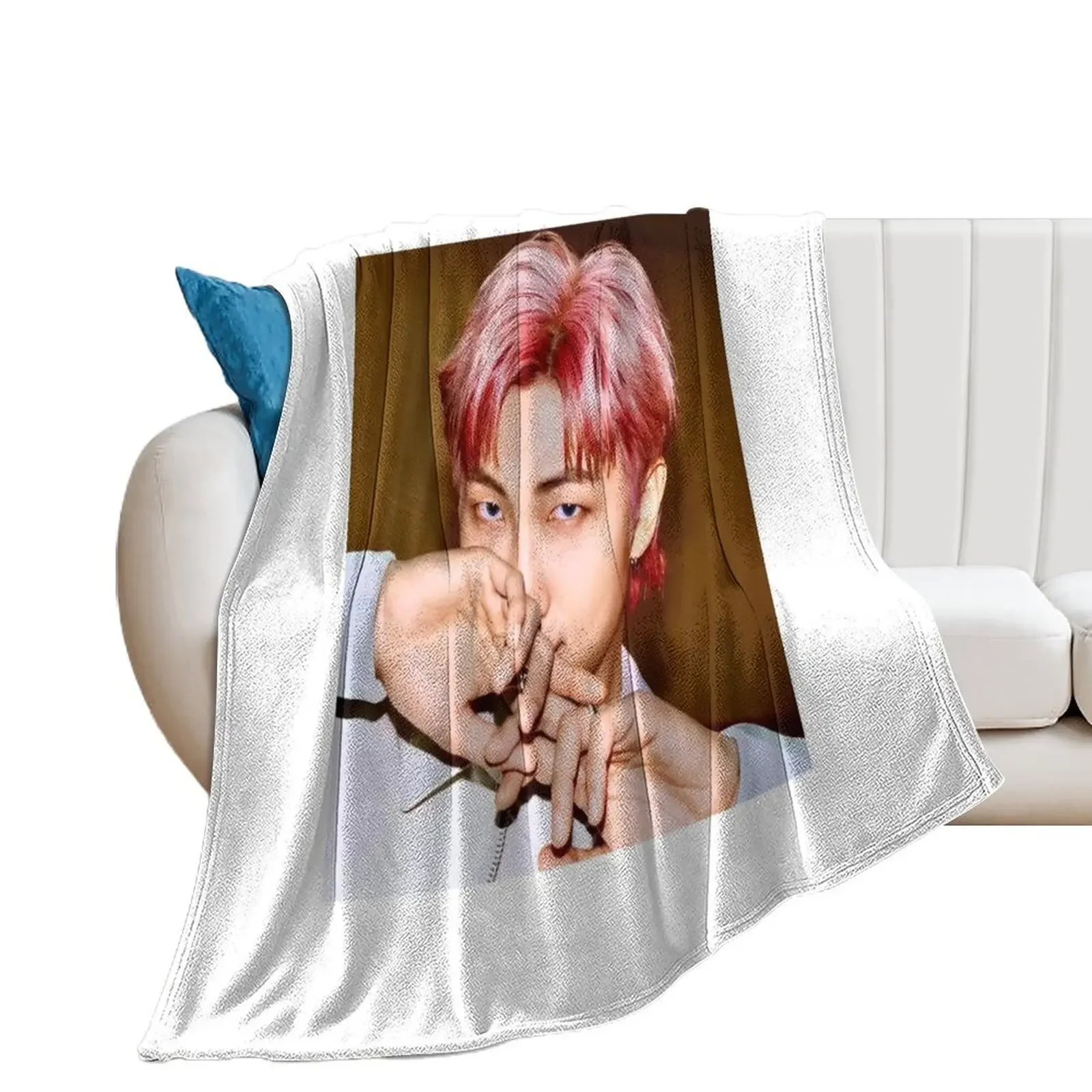 Namjoon butter teaser photo pink hair RM Throw Blanket Decoratives Moving Sofa Quilt Large Blankets