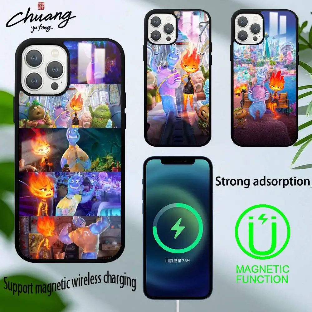 

Чехол для телефона MINISO с рисунком ELEMENTAL в стиле аниме для IPhone 16, 15, 14, 13, 12, 11 Pro Max Plus Mini Magsafe Mirror, беспроводной магнитный чехол