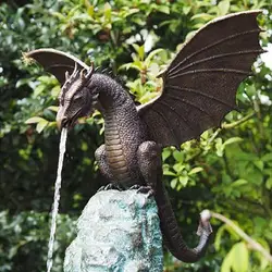 Garden Dragon Statue Fountain Dragon Ornament Resin Water Feature Sculpture for Home Garden Decoration