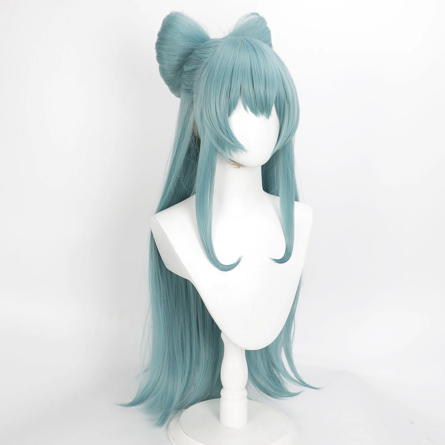 Genshin Impact Yumemizuki Mizuki Cos Wig Blue-green Long Synthetic Hair Detachable Bow Heat Resistant Anime Cosplay Wigs for Cos