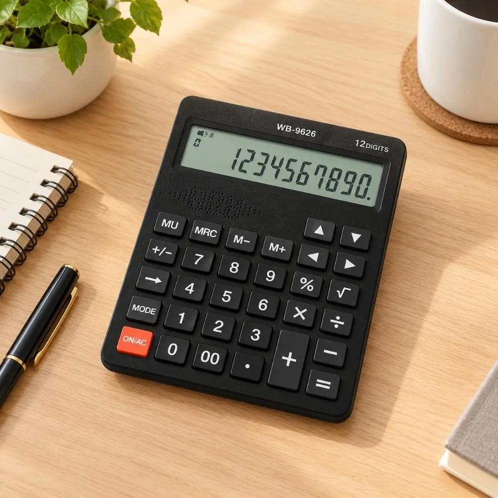 Simple ABS Desktop Calculator Big Button 2 Line Display Basic Calculator 12 Digit Battery Operate Solar Calculator Home