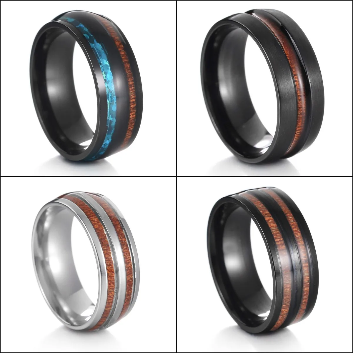 Luxury Men 8mm Koa Wood Inlay Shell Tungsten Stainless Steel Ring For Men Women Dome Polished Engagement Wedding Band Jewelry