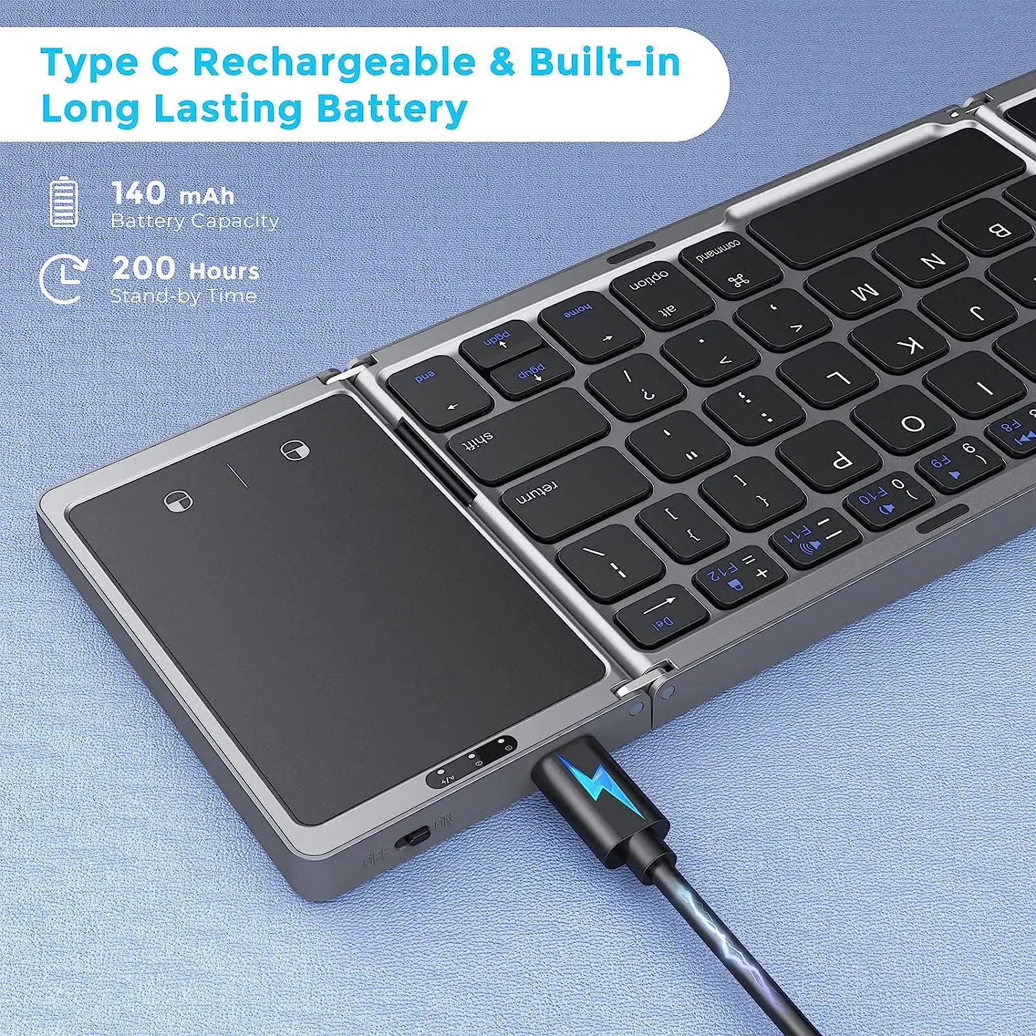 Imagem -05 - Teclado Bluetooth sem Fio Dobrável para Steam Deck Tri-folding Portátil Recarregável Touchpad