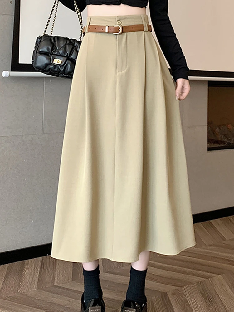 

Spring/Summer 2024 Fashion High Waist Slim Fit Slimming Mid Length Vertical Large Swing Umbrella Skirt Pleated A-line Versatile