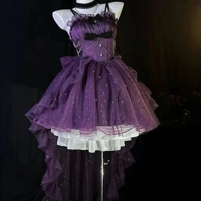 Gothic Lolita Dress Set Women Harajuku Y2k Bow Lace Ruffles Collar Mini Dresses Female Elegant Party Cute 2025 Japanese Dress