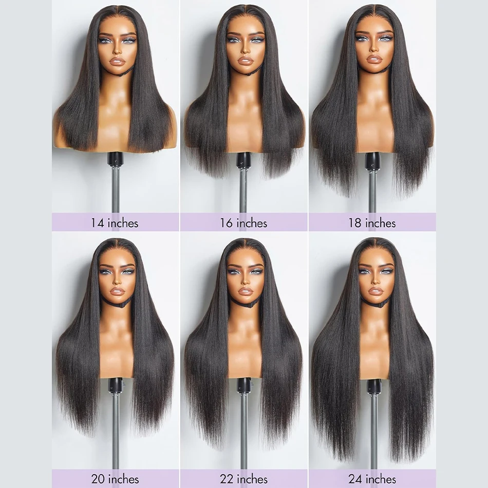 Wig Rambut Asli Silky Straight 34 inci Tanpa Lem, Wig Rambut Asli Lace Front Transparan 4x4 5x5, Rambut Remy Brasil