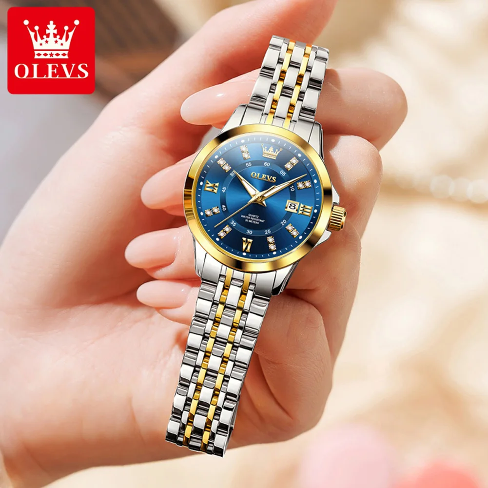 OLEVS Women\'s Watches Elegant Fashion Original Quartz Wrstwatch Diamond Scale Waterproof Luminous Date Trend Watch for Lady Gift