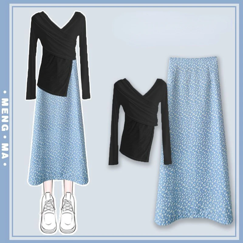 

Women's Summer Suit Female 2023 New Temperament Celebrity Design Sense Top Floral Half-body Skirt Two-piece Set