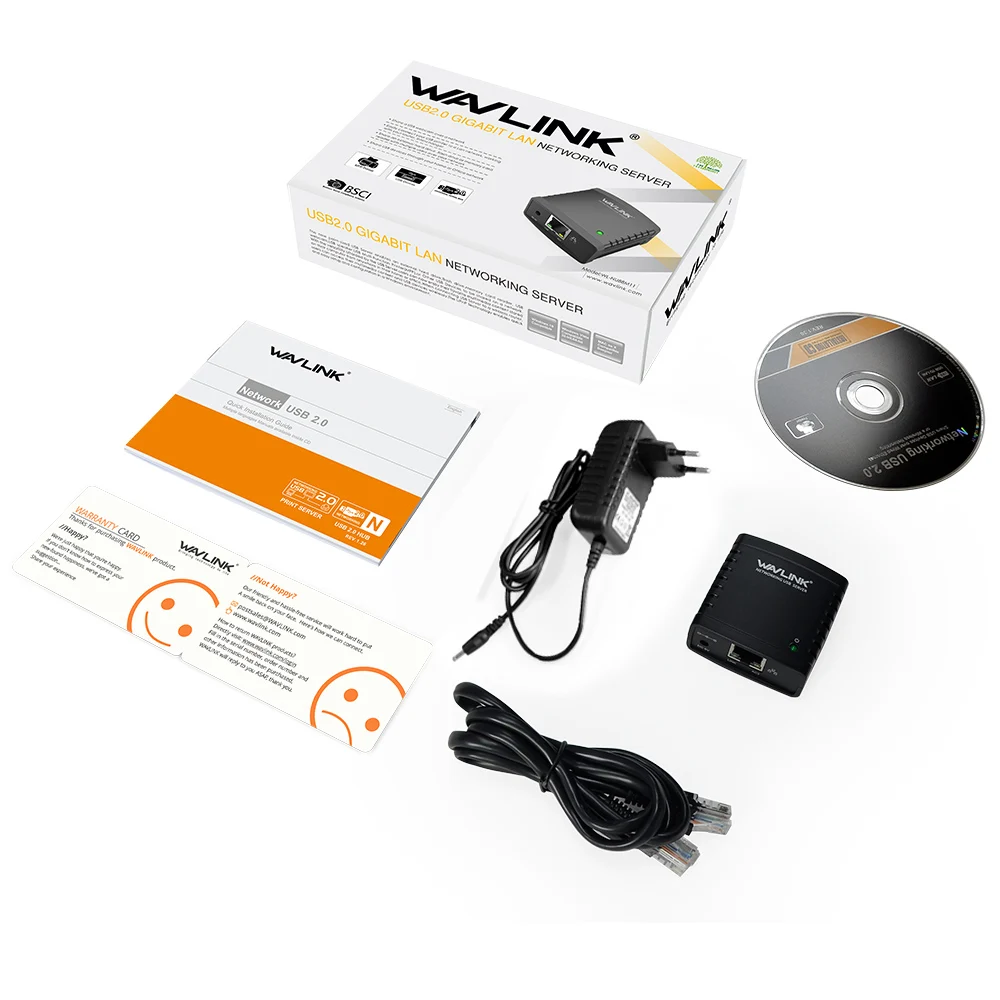 Wavlink USB 2.0 LRP Server di stampa Condividi a LAN Stampanti di rete Ethernet Adattatore di alimentazione HUB USB Server di stampa di rete da 100 Mbps US