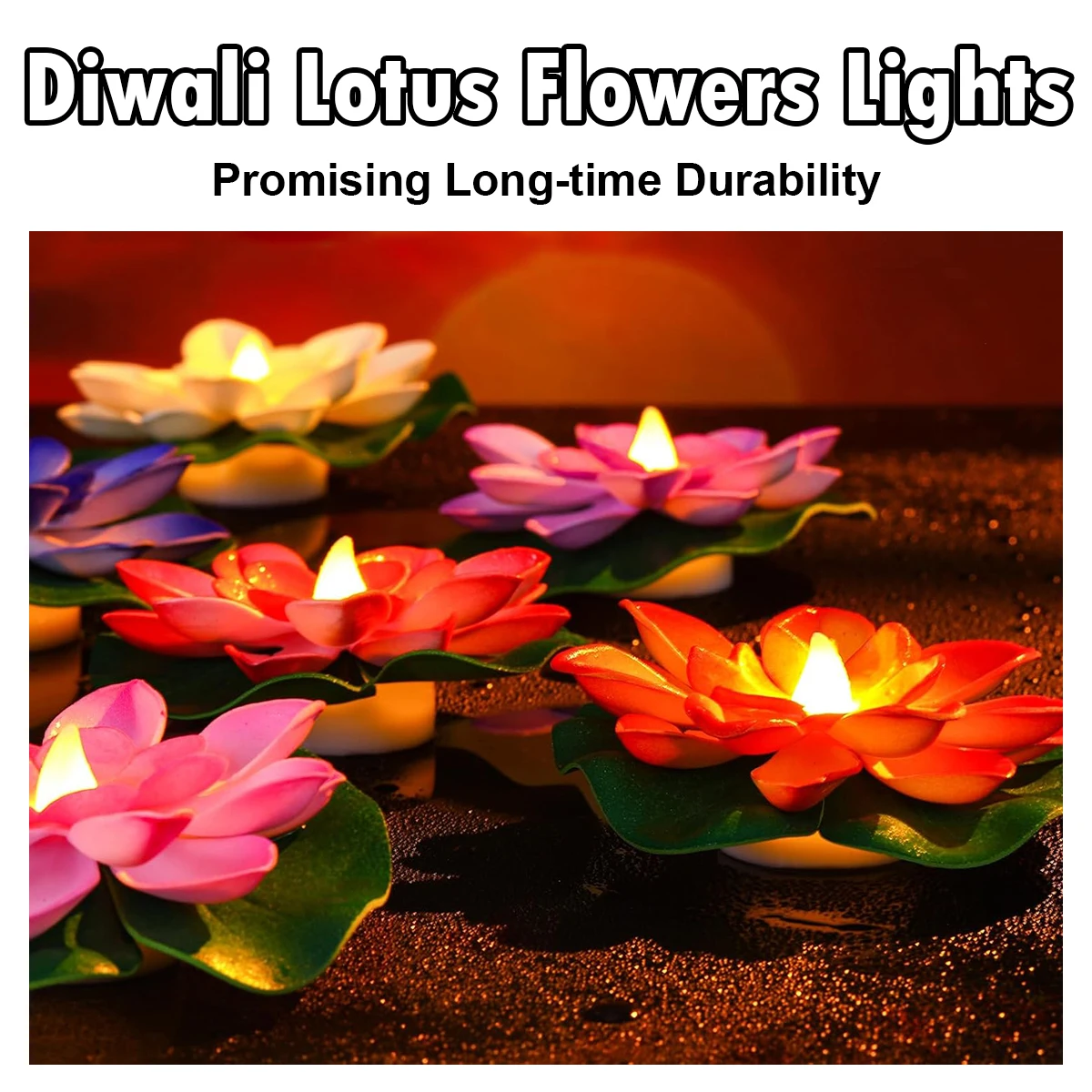 15 / 10cm Diwali Floating induction Lotus Light LED rose bleu violet orange blanc batterie alimenté fleur imperméable à l'eau