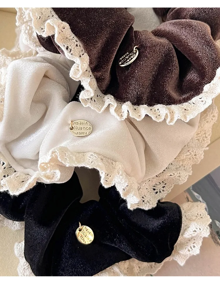 2024 Korea Elegant Lace Velvet Scrunchies Women Girls Elastic Hair Rubber Band Accessories Tie Hair Ring Rope Headdress Headwear