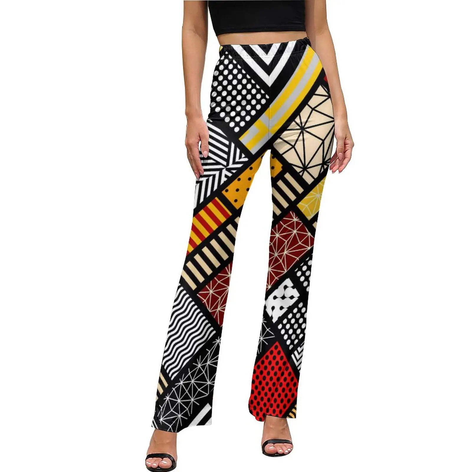 Vintage Tribal Casual Pants Ladies Abstract Square Slim Aesthetic Flare Pants Summer Sexy Workout Graphic Trousers