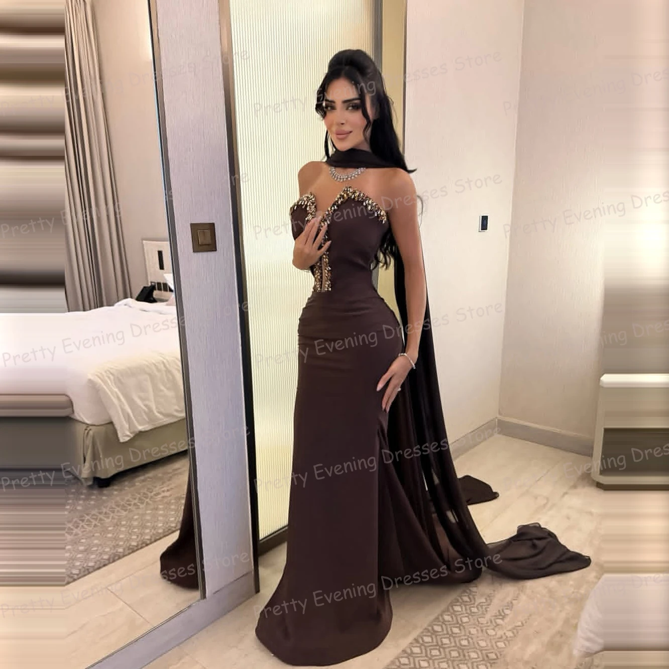 

Luxury Evening Dresses Woman's Mermaid Sleeveless Sexy Strapless Shiny Sequined Prom Gowns Party Vestidos De Novia Customized