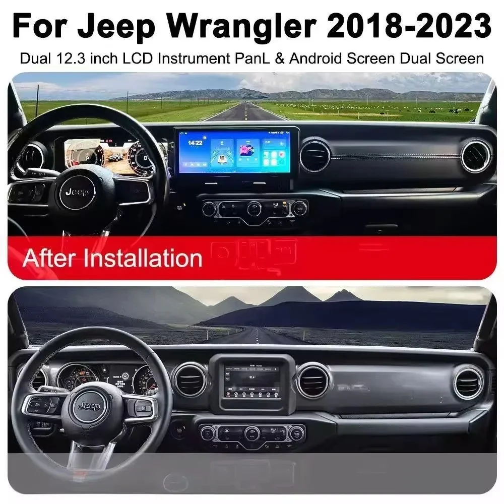 12.3 inch+12.3 inch LCD Android For JEEP WRANGLER 2018-2023 Carplay Car Radio Touch Screen Multimedia Player GPS Stereo LHD RHD