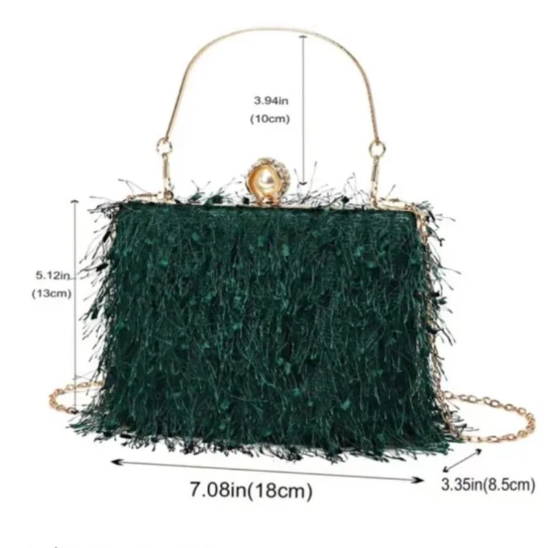 Bolso de mano elegante con borlas de Color sólido para mujer, bolso de noche con perla, fiesta de boda, bolsos blancos esponjosos con cadena cruzada