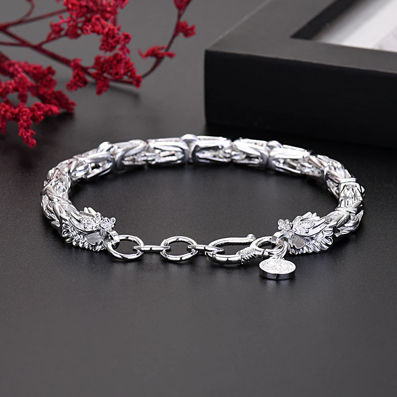 

New High Quality 925 Sterling Silver Charm Dragon Head Chain Bracelets for Men's Fashion Designer Jewelry Party Wedding Gifts