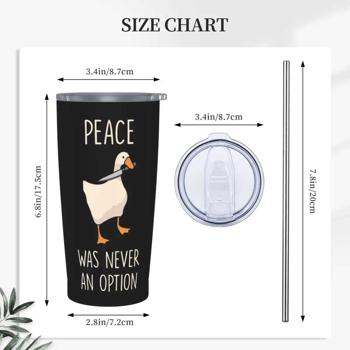 Goose Goose Peace Was Never An Option Stainless Steel Tumbler Vacuum Insulated Mugs Thermal Cold Cups Straws With Lid 20oz