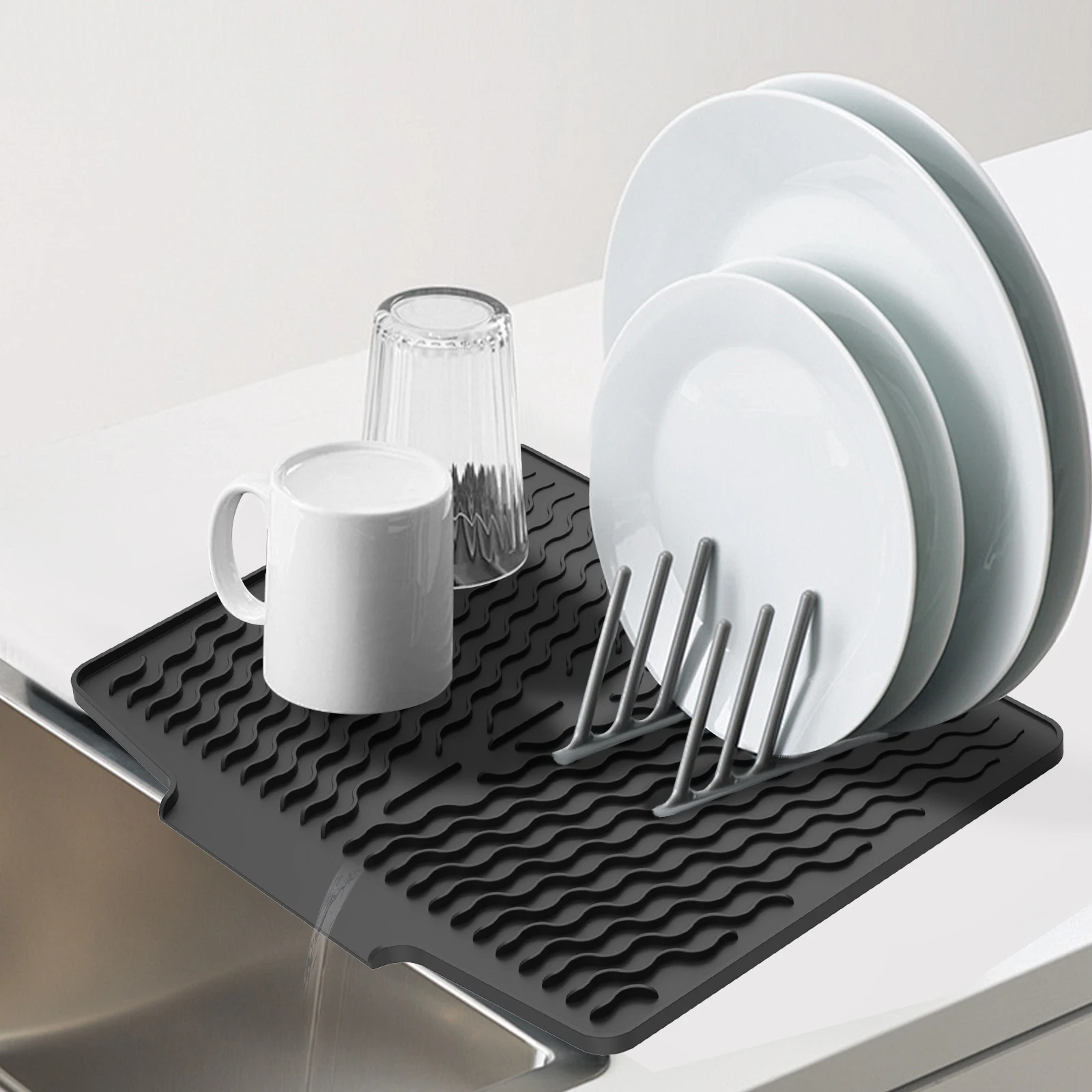 

Силиконовый коврик для сушки посуды, термостойкий силиконовый коврик для сушки, многоразовая нескользящая подставка для сушки посуды для столешницы, посуда 2025