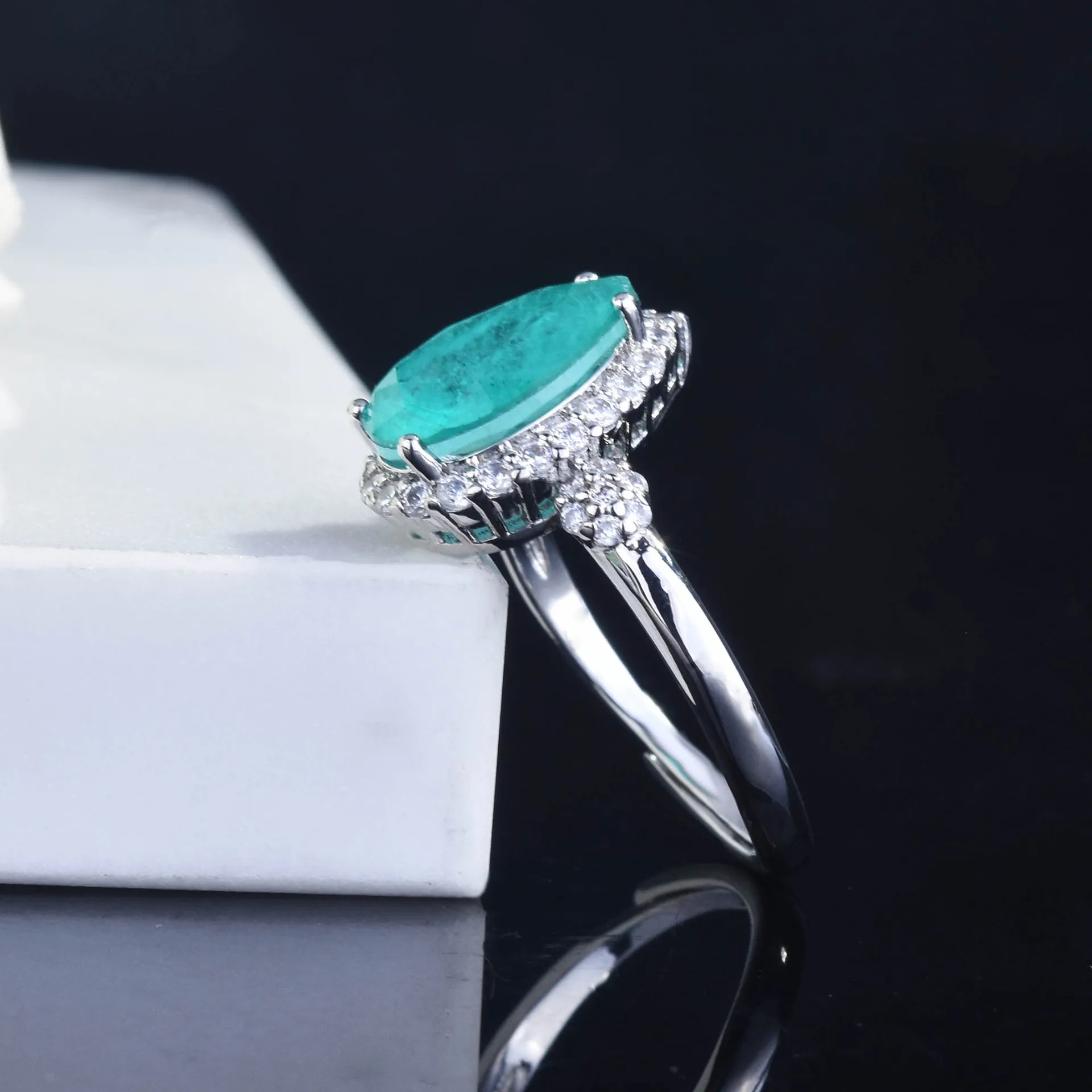 S925 Sterling Silber Ring Echtes Natürliches Paraiba-Set Tropfenring Anhänger Halskette Ohrringe – Detail 5