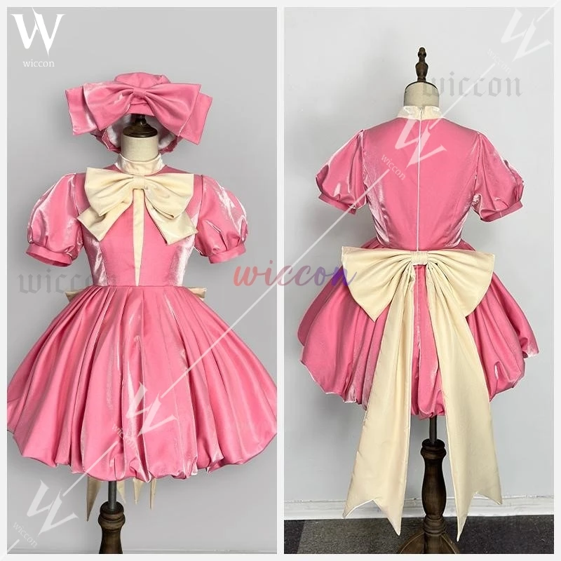 CardCaptor Sakura Cosplay Costume Pink Sakura Princess Dress Cosplay Costume Lolita Kawaii Pink Dress with Bowknot and Gloves